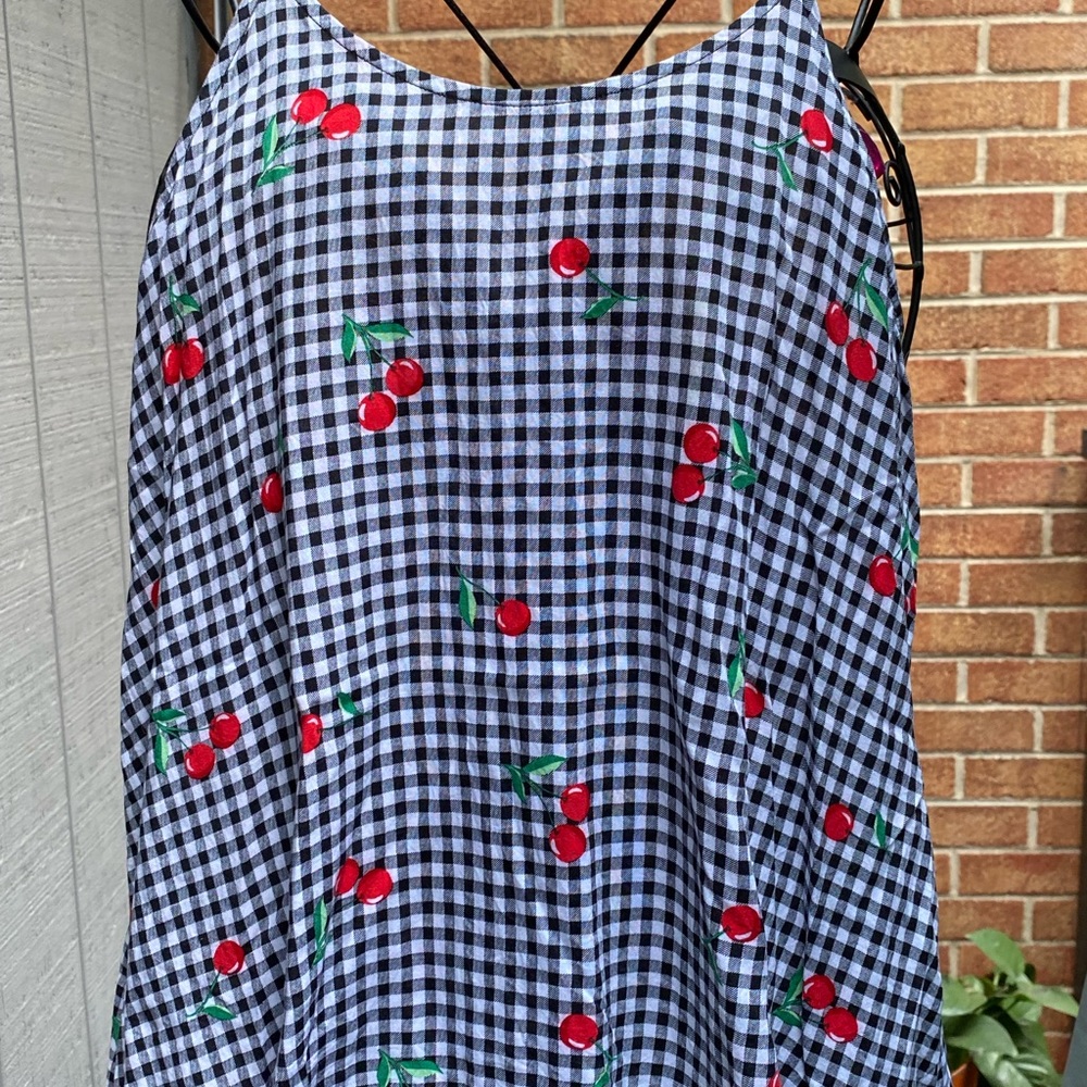 Black and white gingham with cherries shirt
